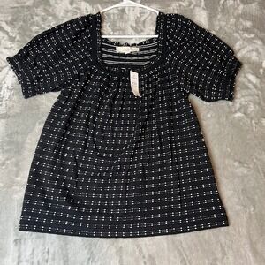 Women's LOFT Black White Dot Square Neck Puff Sleeve Top Shirt Size Small NWT